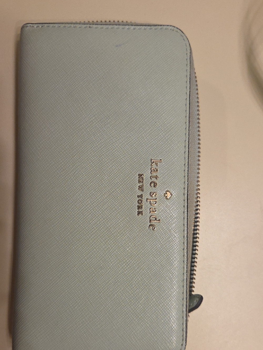 kate spade Mint Green  zip-around wallet with gold logo